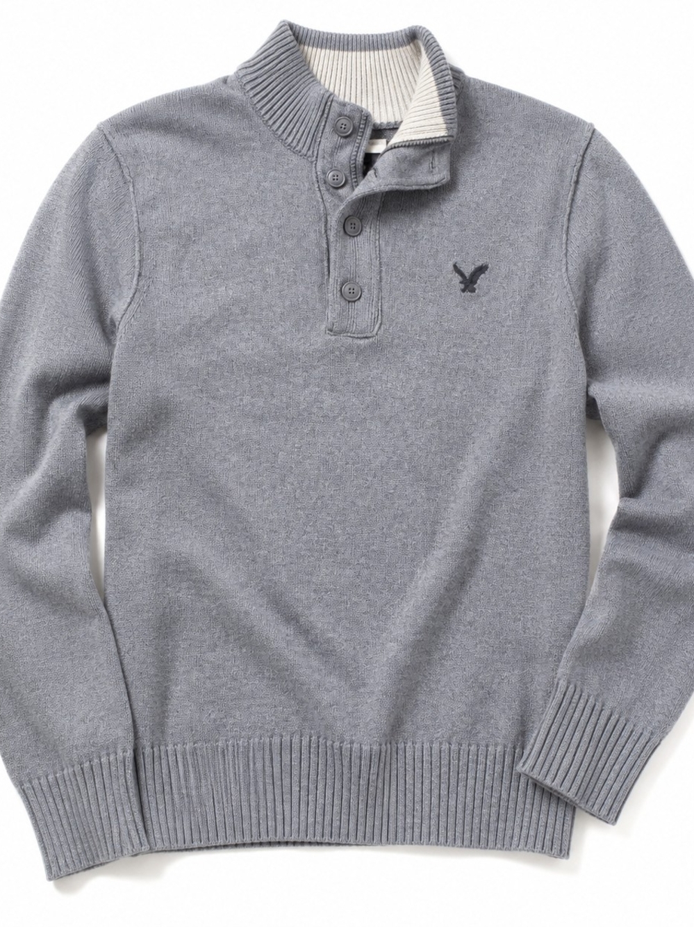 American Eagle Outfitters Men's Large Gray Cotton Button Mock Neck Sweater